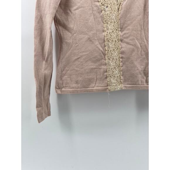 ARMAND VENTILO Women's Light Pink-Beige Wool-Blend V-Neck Lace-Trim Sweater SZ M - Picture 5 of 10